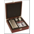 Flask Gift Set in Rosewood Case - Laser Engraved Flexibrass Plate